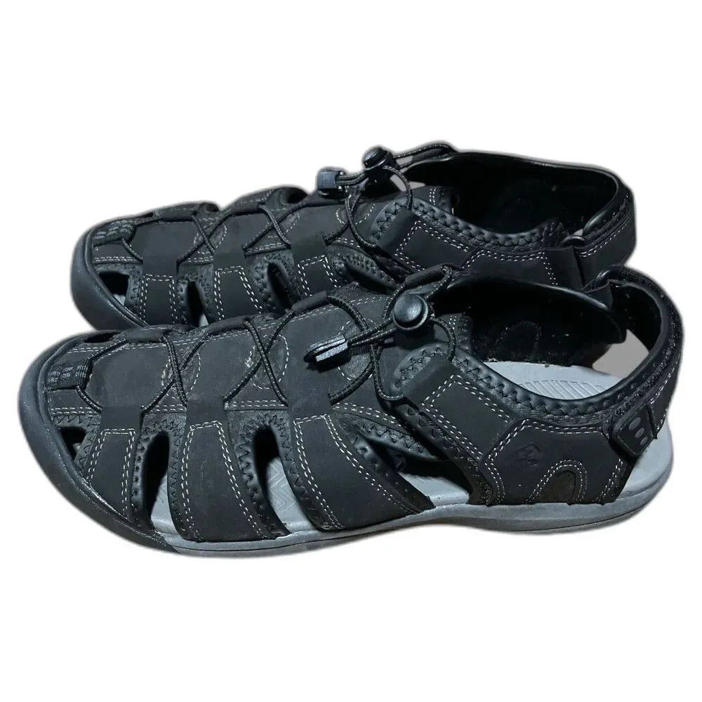 Khombu Fisherman Sandals Men’s 8.5 Black Faux Leather Closed Toe Strap Comfort